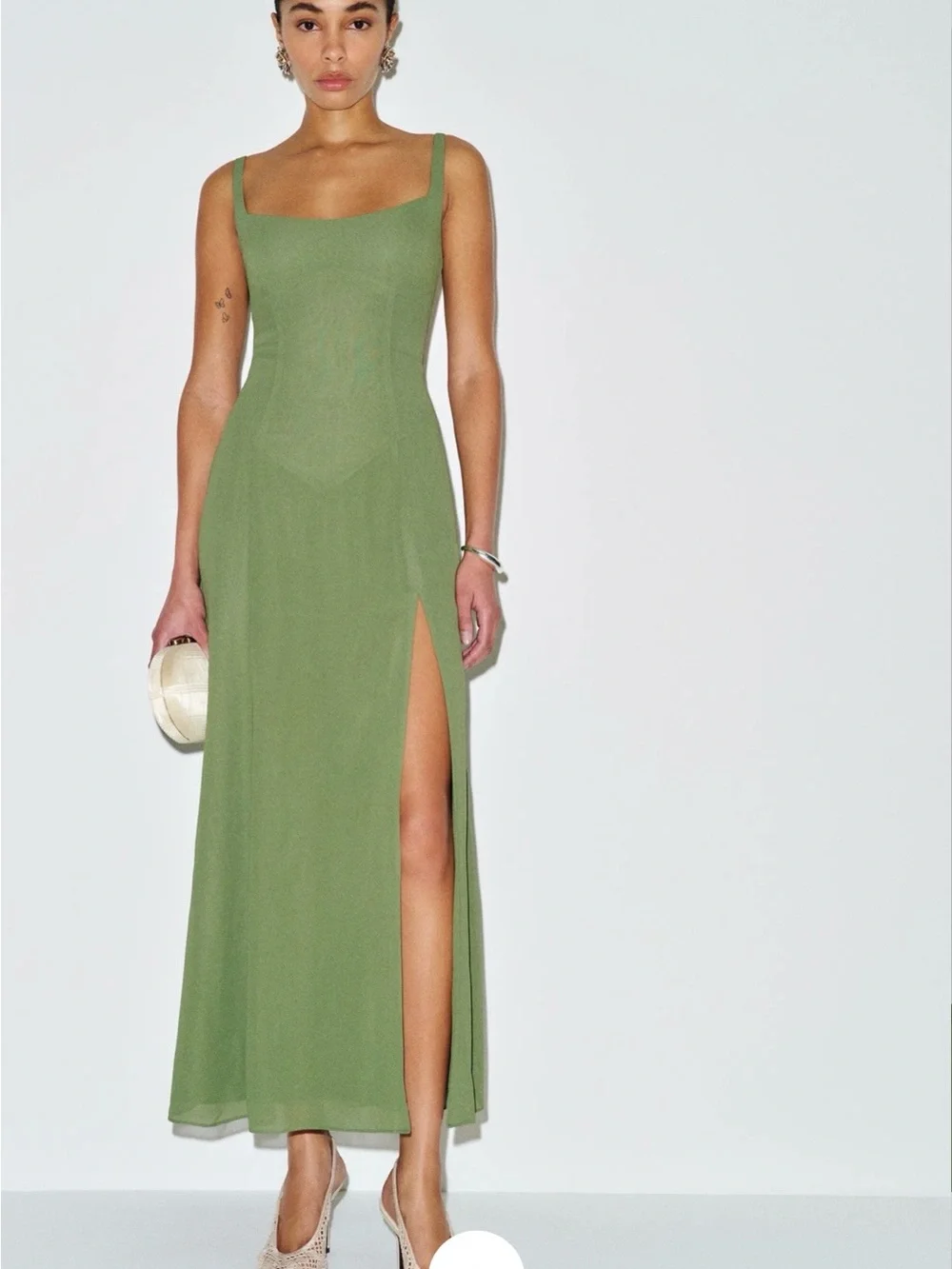 Reformation Jade Green Ailany Maxi Dress with Thigh Slit